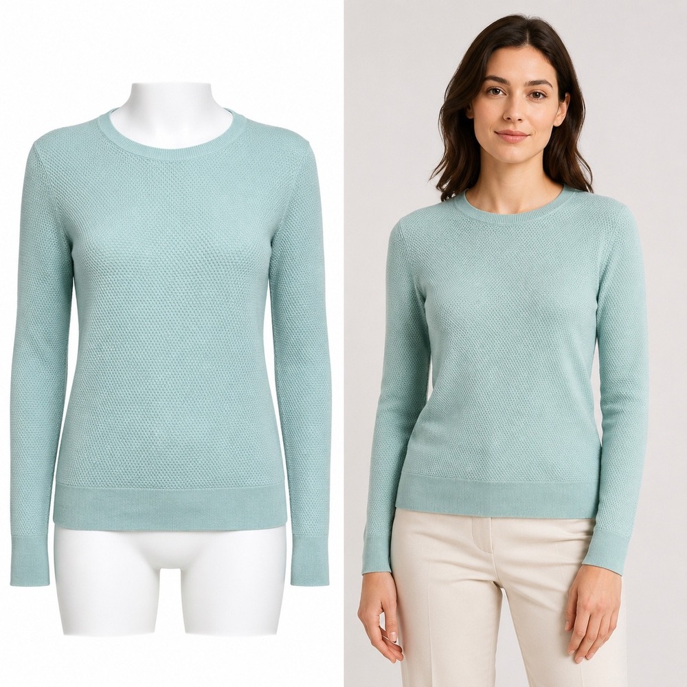 Vintage Y2K Banana Republic Sweater M Aqua Blue Italian Merino Wool Waffle Knit